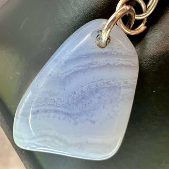 Genuine Blue Lace Agate Gemstone Pendant 925 Sterling Silver Handmade - Picture 12 of 12